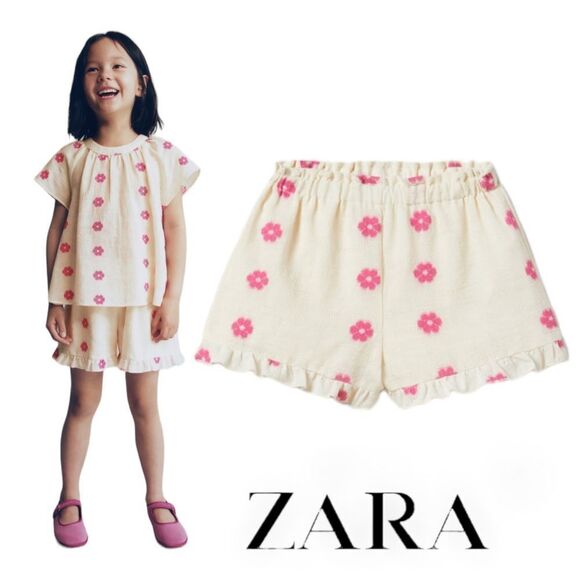 ZARA Kids | Ecru | EMBROIDERED SHORTS - Picture 1 of 5